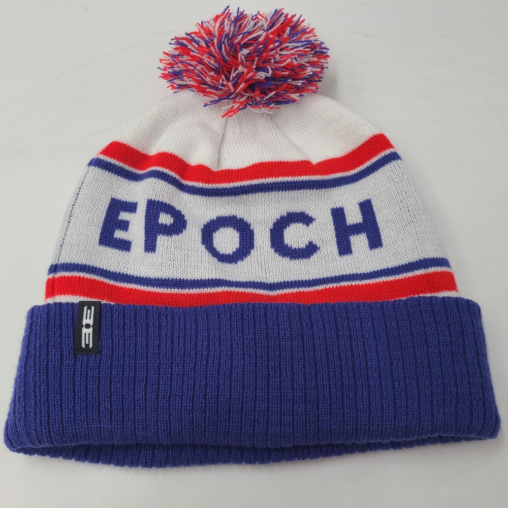 Epoch Eyewear Hat Beanie White Blue Red Pom Cuffed Winter Knit Stocking Cap Men